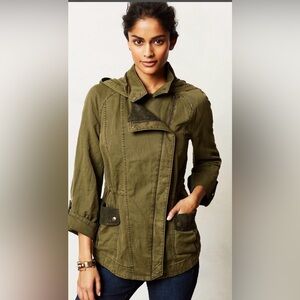 Anthropologie Hei Hei Lace Trim Hooded Utility Jacket army green sz M